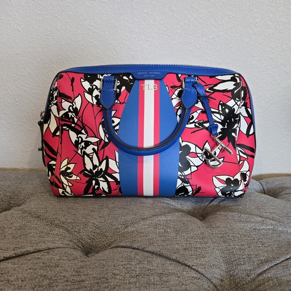 Henri Bendel West 57th Floral Stripe Satchel - Monogrammed TLB - Picture 2 of 15